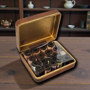 Vintage Belding Corticelli Travel Sewing Kit Hard Case Unused Thread Antique